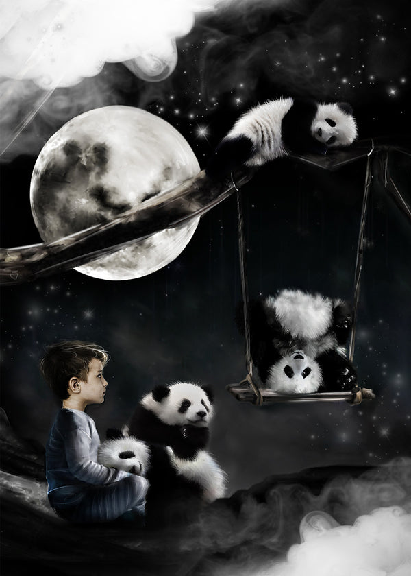 plakat barnerom fin på gutterom benjamin med sine panda venner