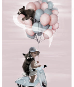 søt rosa plakat jente med ballonger